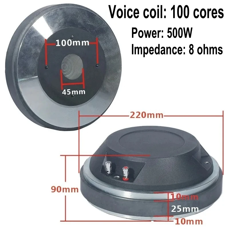 

1pcs Voice coil: 100 cores Power: 500W Impedance: 8 ohms Horn treble driver head stage speaker sound system treble speaker unit