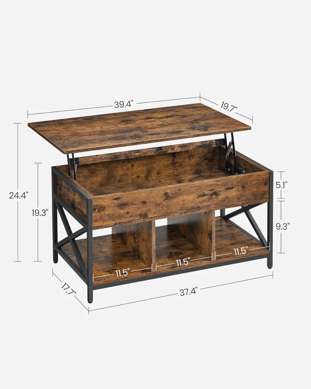 Lift Top Coffee Table with Storage Shelf, Large Capacity, Stable, Strong, Easy Assembly, Easy Cleaning, Tea Table