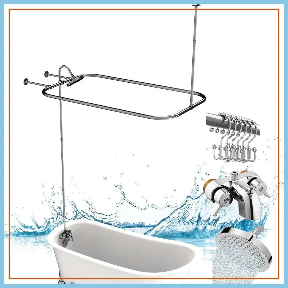 

Clawfoot Tub Shower Kit with Diverter Faucet, 48"x27" Curtain Rod & Shower Set, Chrome