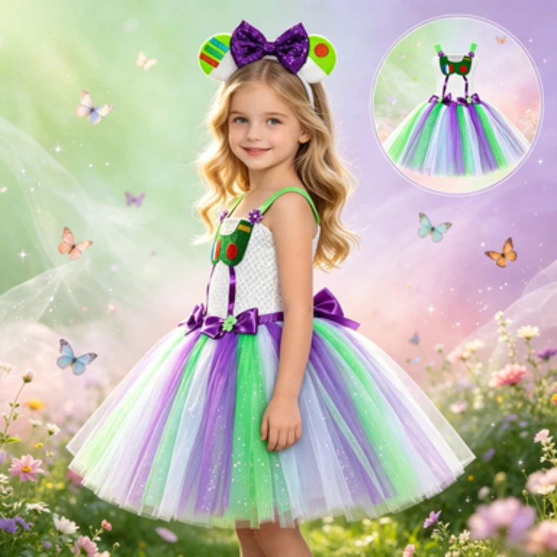 Exquisite Girls Astronaut Style Tutu Dress,Kids Halloween Carnival Party Clothes,Space Themed Tutu Dress Set, Daily Casual Skirt