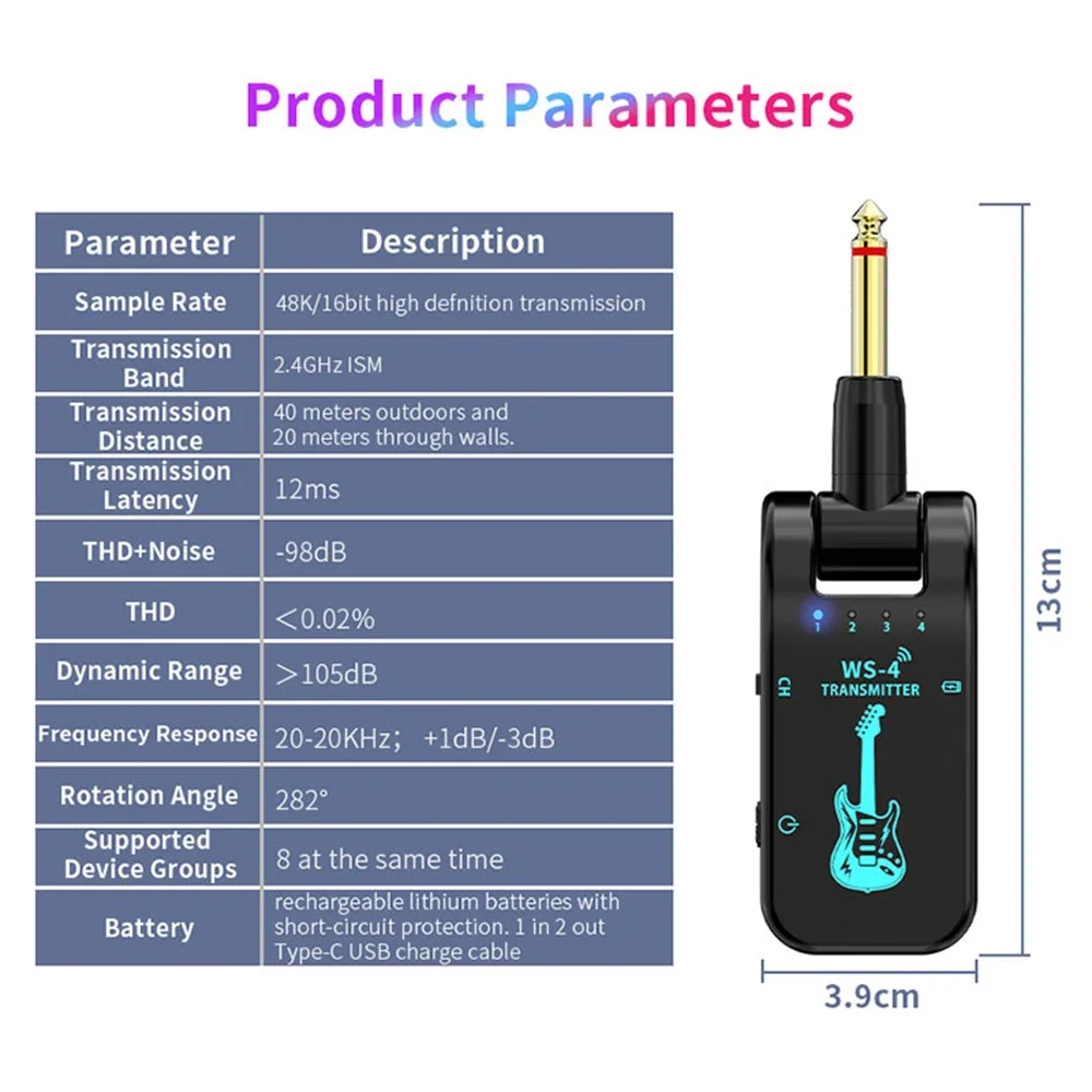 Guitar Wireless System 2.4Ghz Wireless Guitar Transmitter Receiver Set For Electric Guitar Bass 48k/16bit Real-time DropShipping