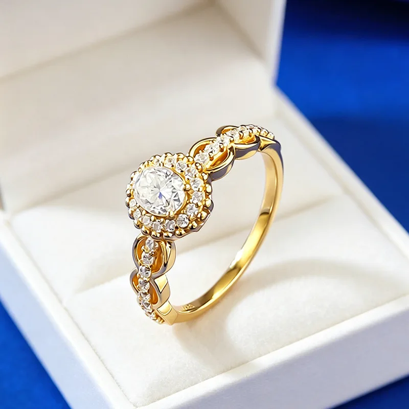 luxury real gold jewelry 24k certifid cultivated 4*5mm oval 50-point moissanite D color haute couture ring