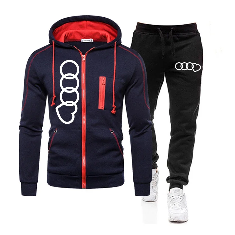 Men\'s Set Two Piece Set of Sports Zipper Jacket and Sports Pants Hoodie Outdoors Sweatshirts for Men Daily Casual Sportswear Man