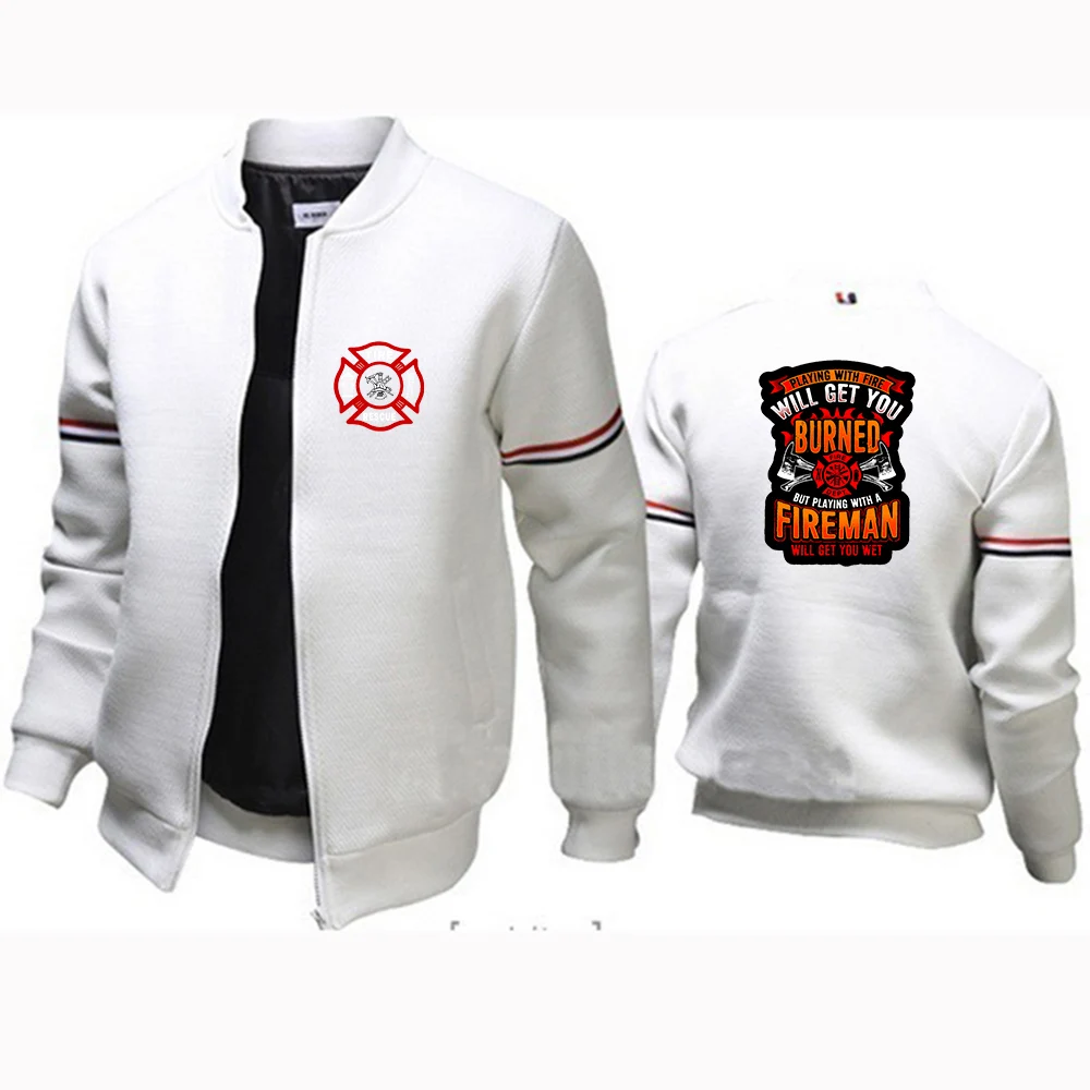 Firefighter Rescue Team Printing Fashion 2023 New Men\'s Flight Jacket Round Collar Solid Cotton Long Sleeves Tracksuits Coat