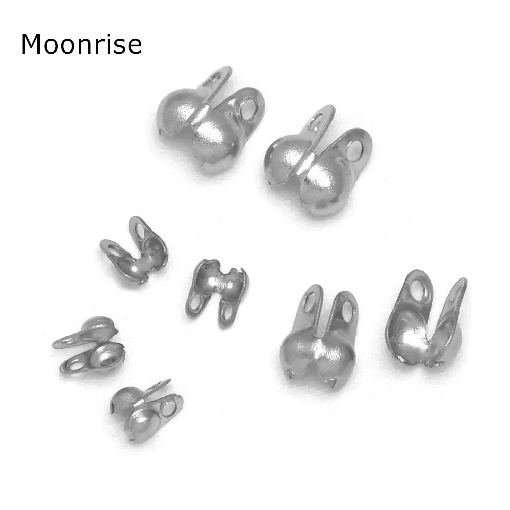100Pcs 1.5-4.0mm Stainless Steel Crimp End Bead Tips Knot Covers Clamshell Fold-Over Bead For DIY Bracelets Necklaces Making