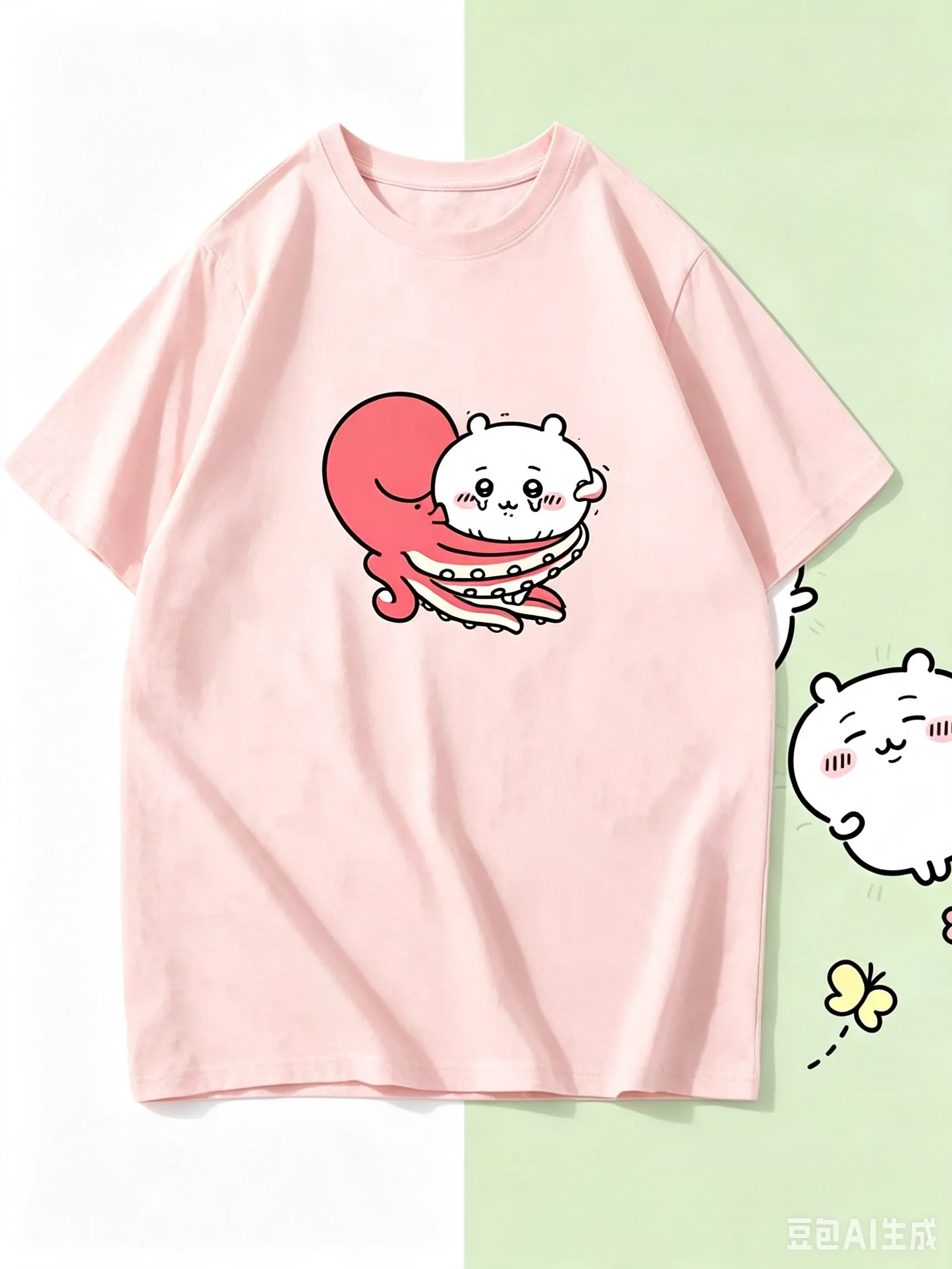 Oversize Heavyweight Chiikawa Octopus Print Tee Unisex Kawaii Cartoon Summer Cotton Short Sleeve T-shirt