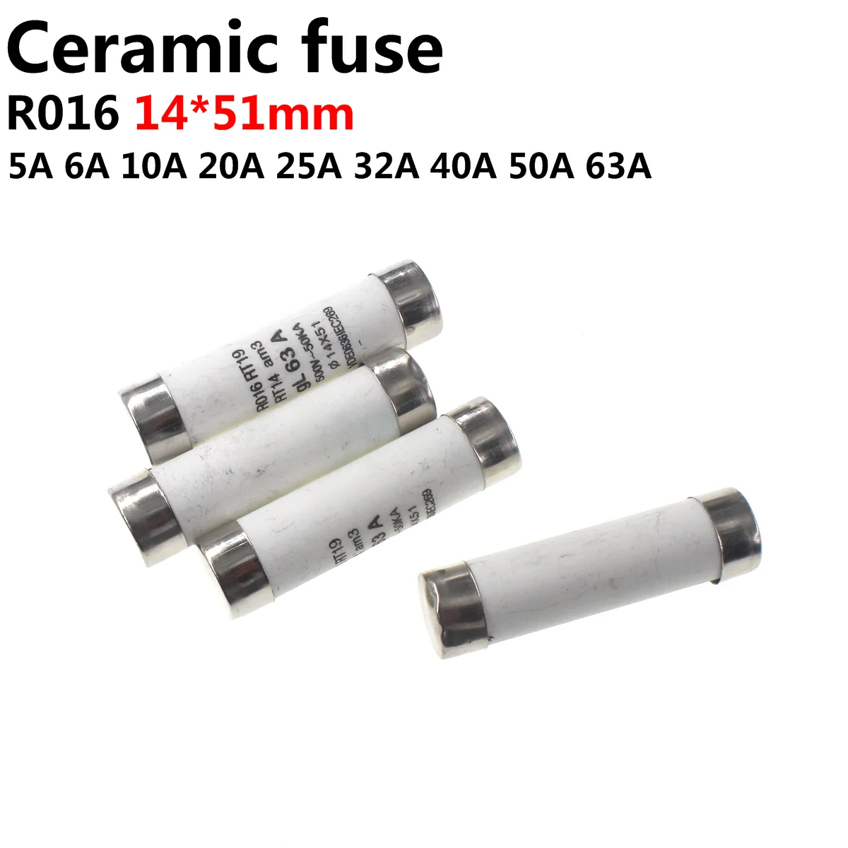 10PCS Long Cover 14X51 Ceramic Fuse 5A 6A 10A 16A 20A 25A 32A 40A 50A 63A Fusible Enlace For RT18 R016 14*51 Fuse Core