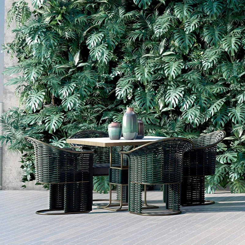 

Table and Chair Combination Courtyard Light Luxury Rattan Chair Three-Piece Outdoor Dining Chair Dining Table Armchair