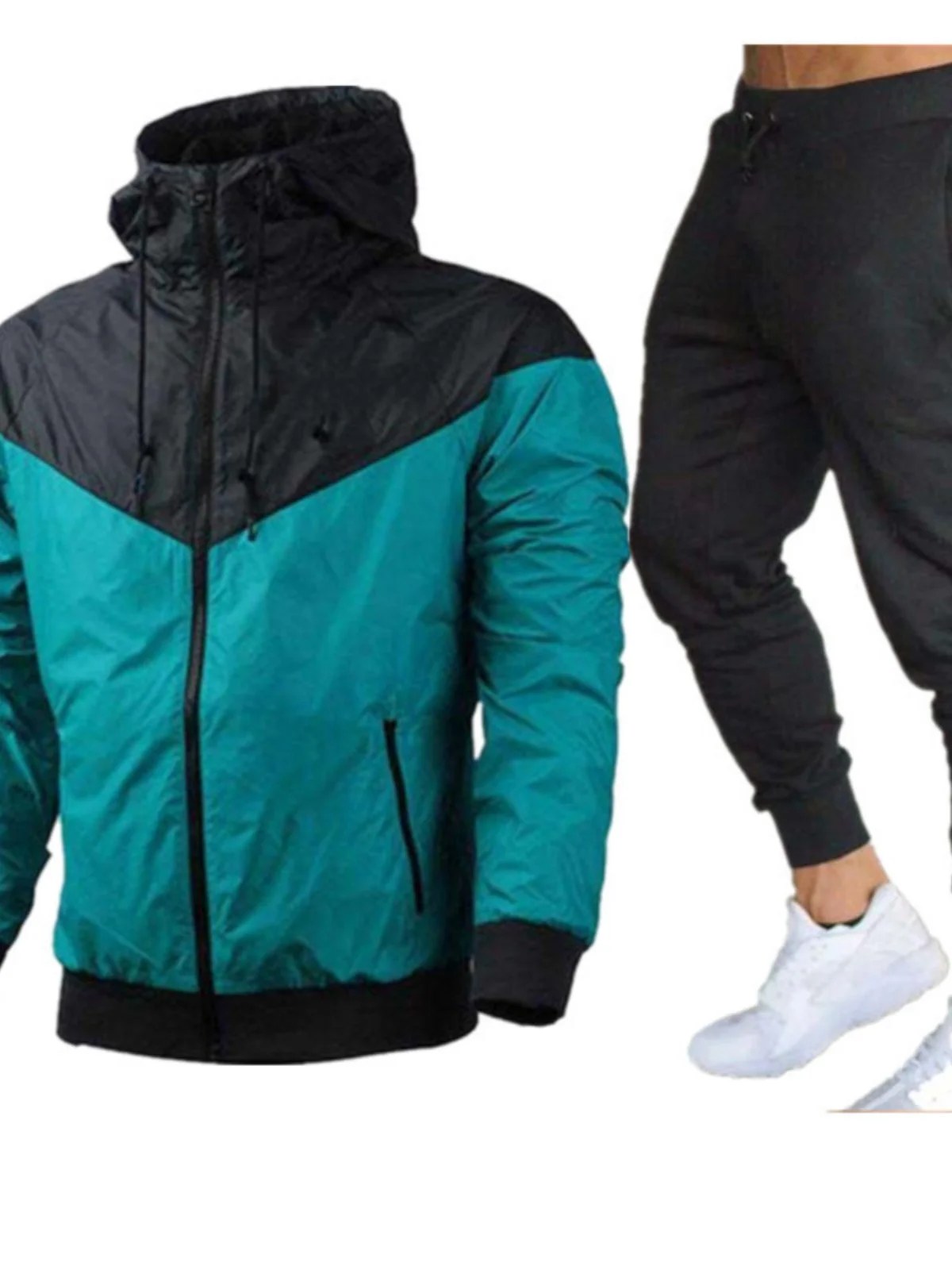 

Спортивный комплект с капюшоном и повседневными брюками для мужчин: модный, из полиэфирного волокна, с длинными рукавами, осенняя коллекция, молодежные длинные брюки