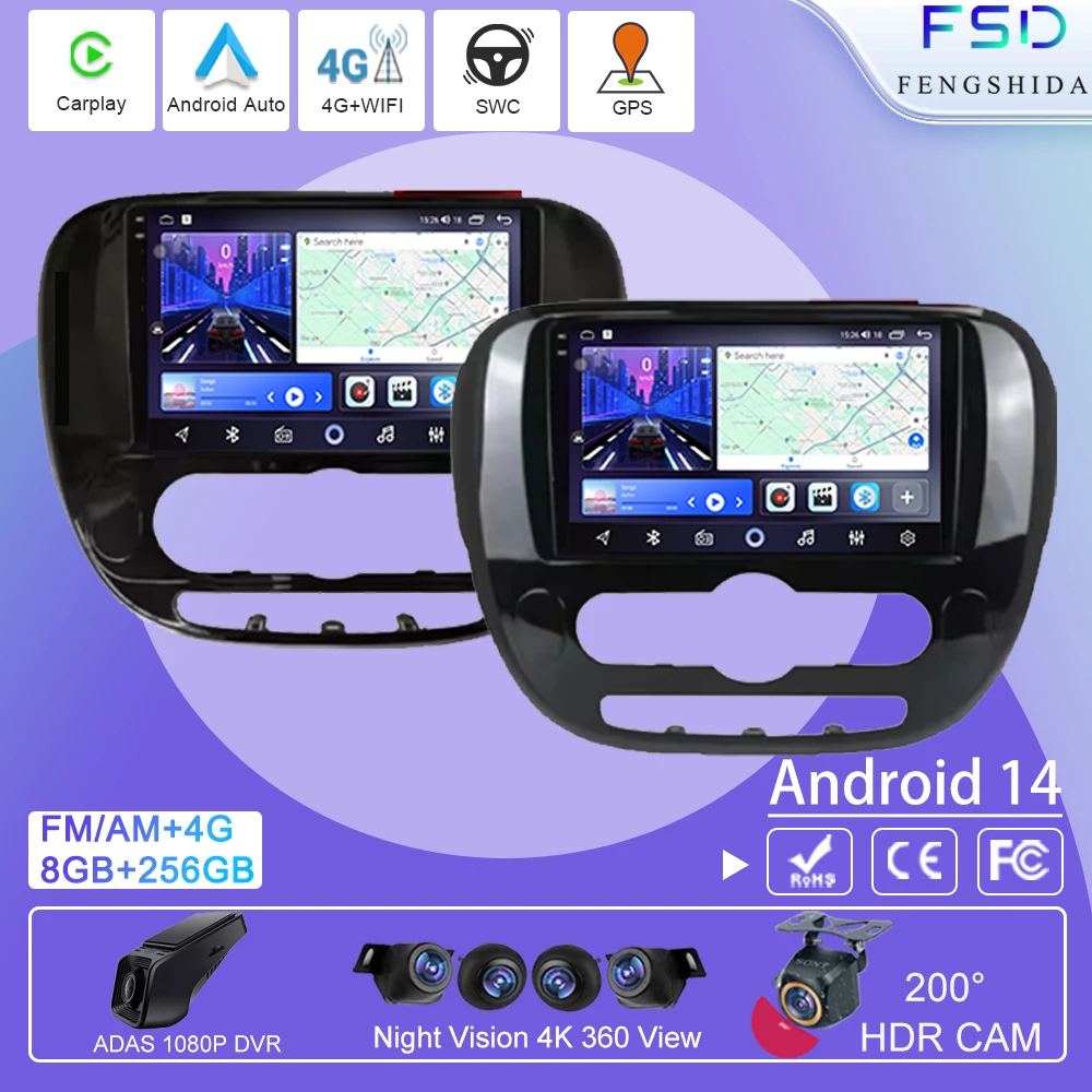 

Android Auto Car Radio For KIA SOUL 2 2013 2014 2015 2016 2017 GPS Navigation Touch Screen Carplay Head Unit Dash Cam Screen