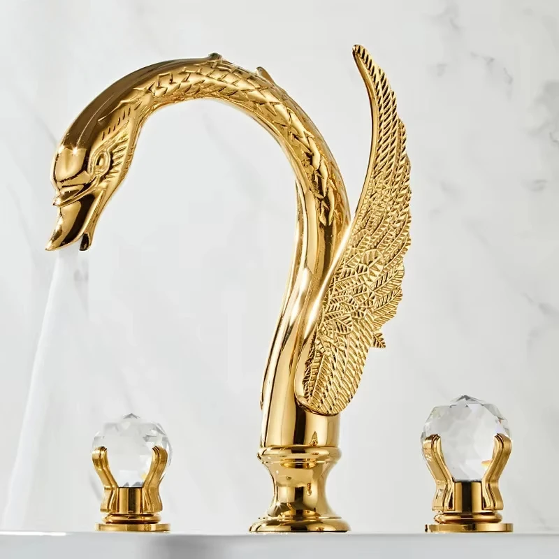 Gold Bathroom faucet widespread Swan Basin faucet black Tap luxury Basin Mixer Hot And Cold shower room sink Faucet