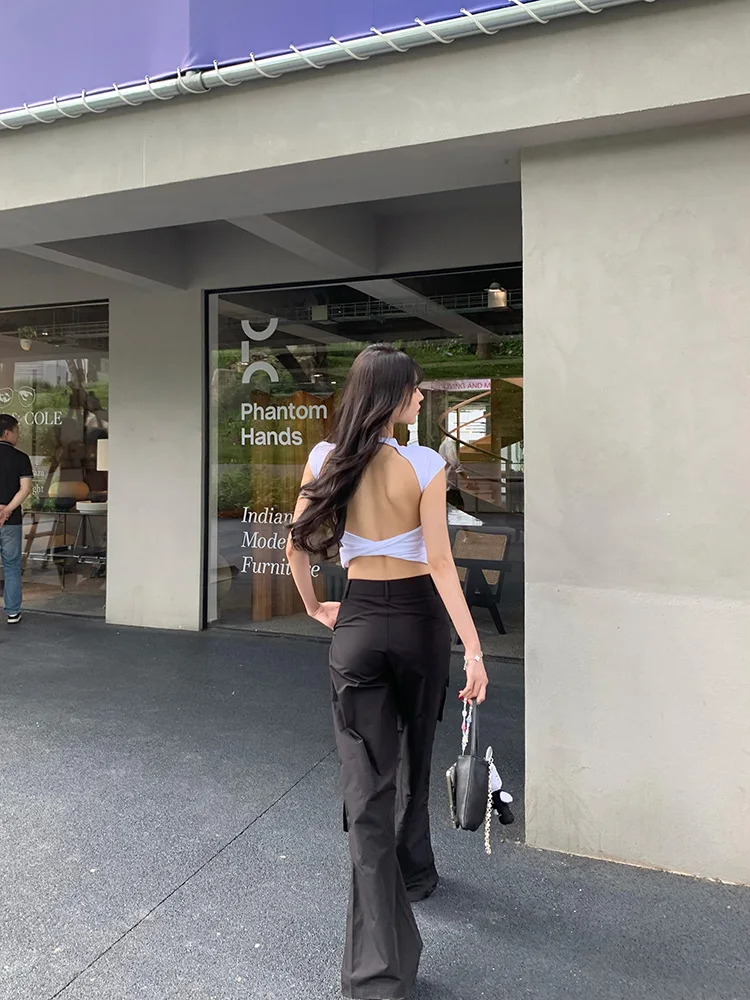 

Сексуальный однотонный топ-футболка женский, приталенный, в корейском стиле, для повседневной носки, летняя одежда