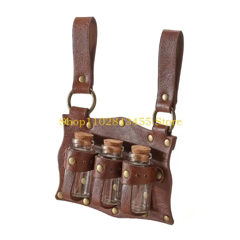 49MC Retros Medieval Leather Belt Magics Potion Bottle Leather Holder Alchemist for Role Playing and Themed Parties