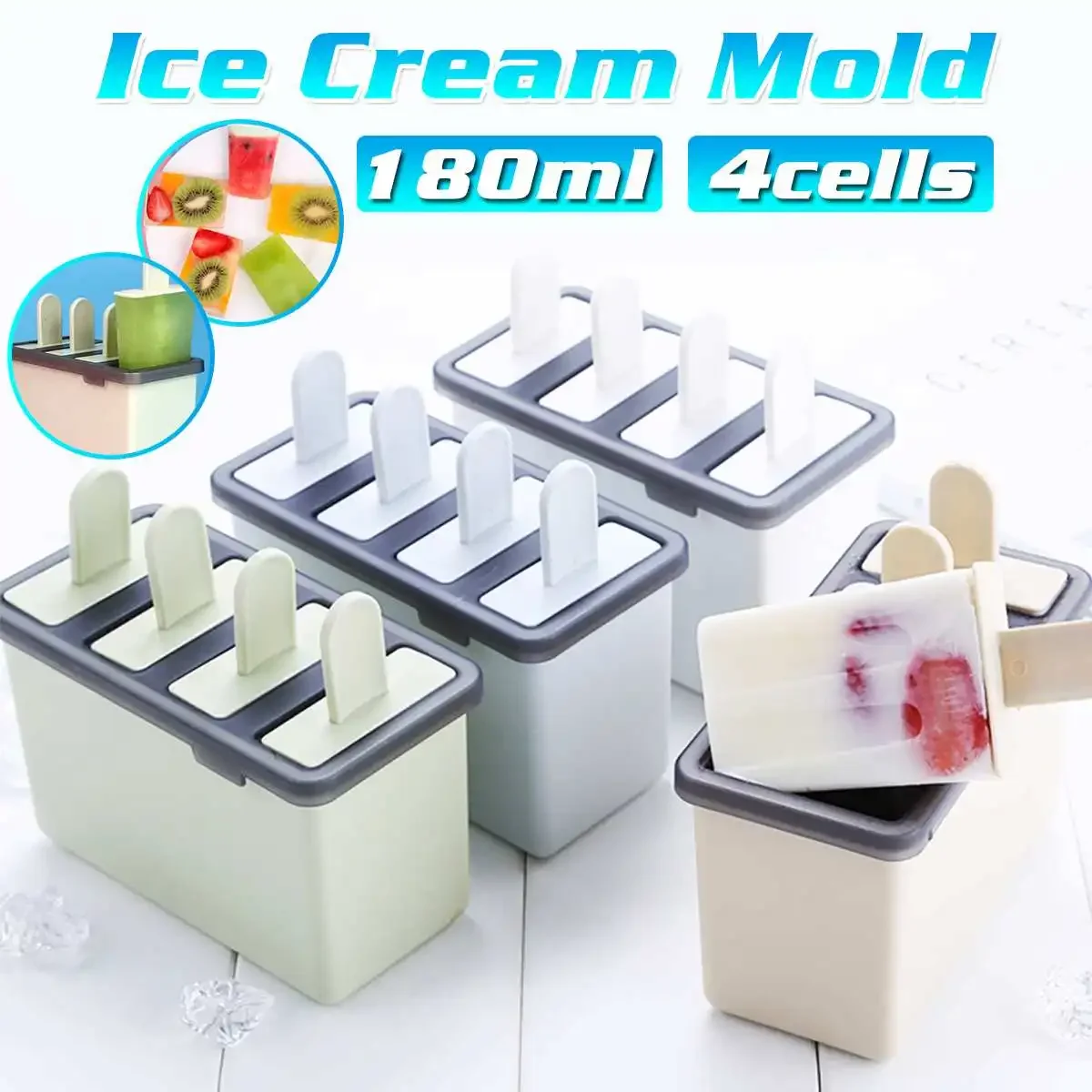 DIY Ice Cube Mold Box Ice Cream Juice Yogurt Lolly Mould Tray Tools Square 4 Cell Silicone Popsicle Maker Molds