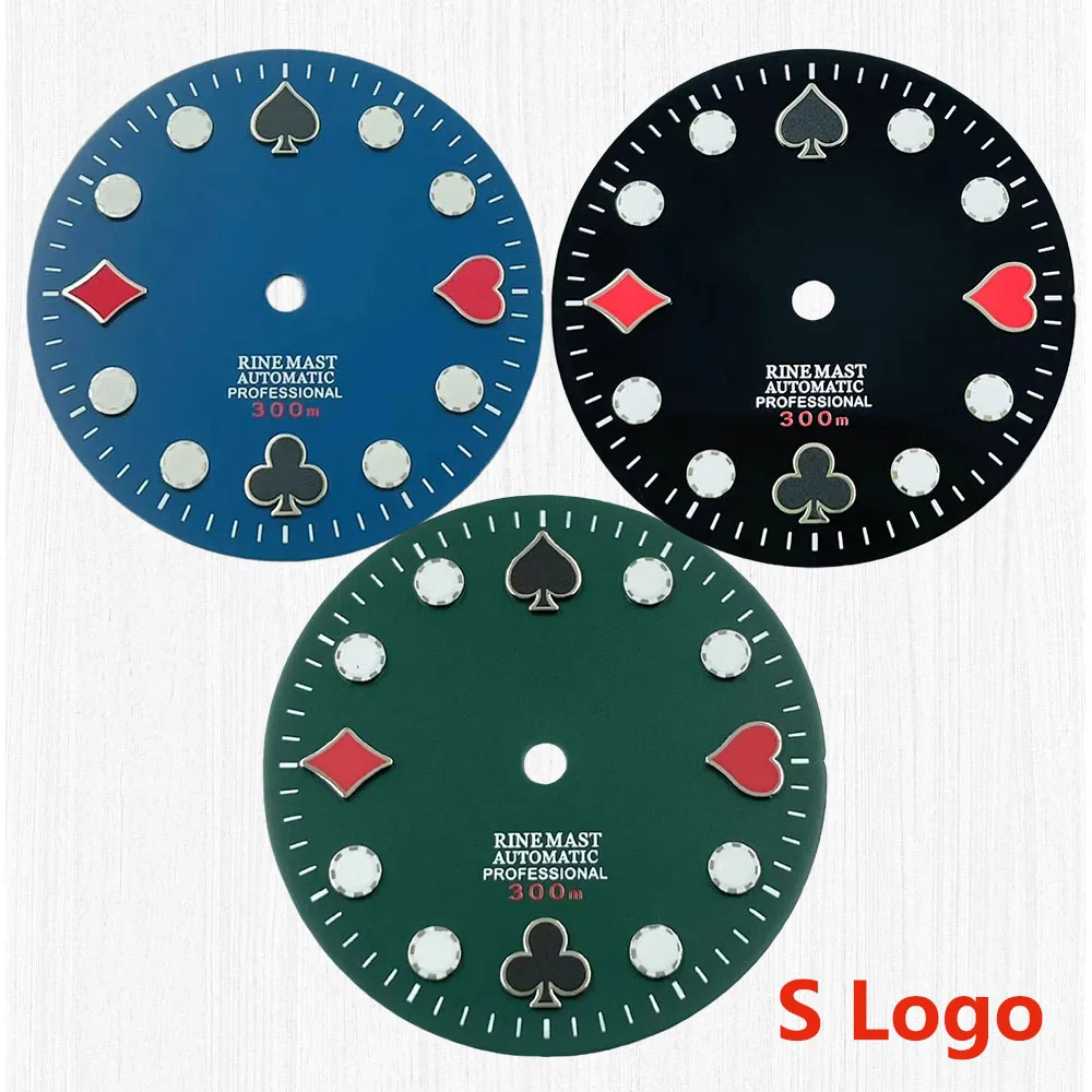 

3 Styles 28.5mm Watch Dial Green Luminous Poker Dial Suit For NH35/NH36 Movement Watch Modification Accessories