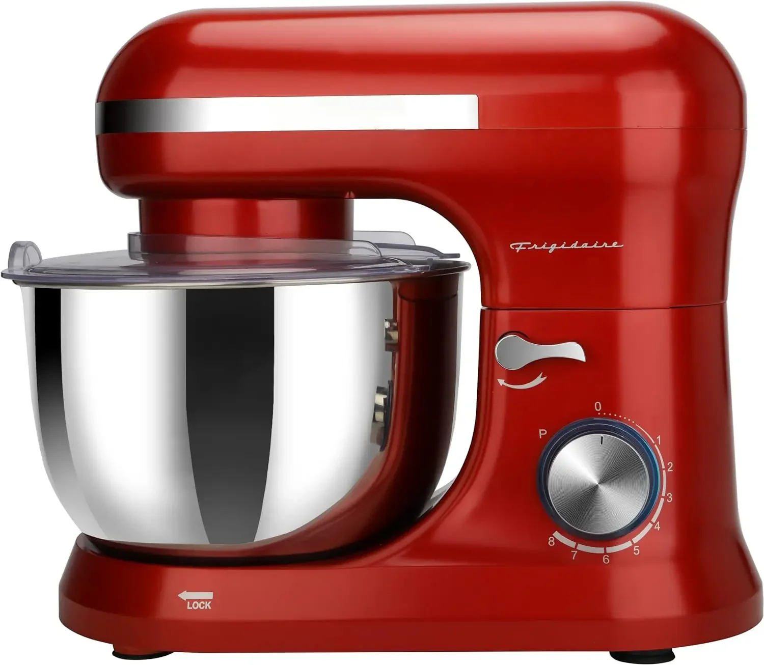 FRIGIDAIRE ESTM020-RED Retro Electric Stand Mixer, 4.75 Quart / 4.5L, 8 Speeds with Whisk, Dough Hook, Flat Beater