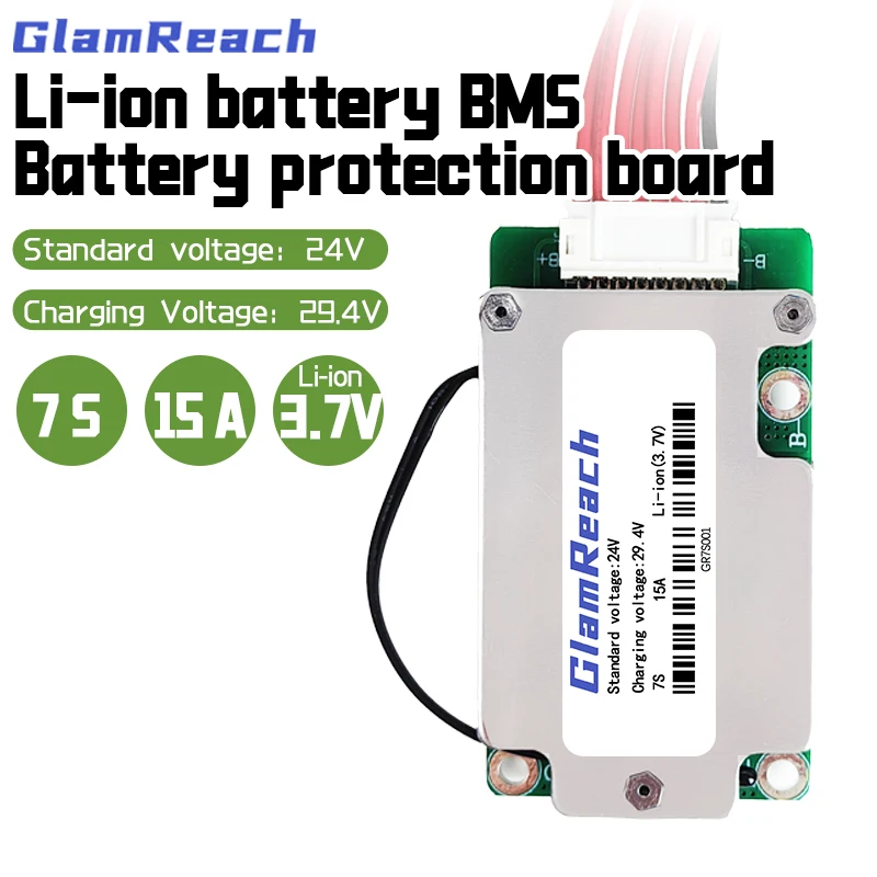 

Glamreach BMS 7S 24 В 20 А перезаряжаемая 29,4 В разделенные порты с балансом, датчик температуры 18650 плата защиты литиевой батареи