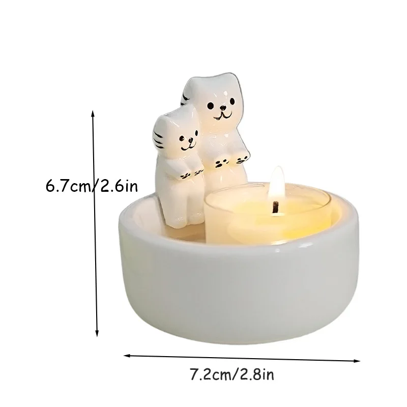 Ins Cartoon Cat Fire Ceramic Candlestick Crafts Household Decoration Atmosphere Holiday Gift High Temperature Resistance