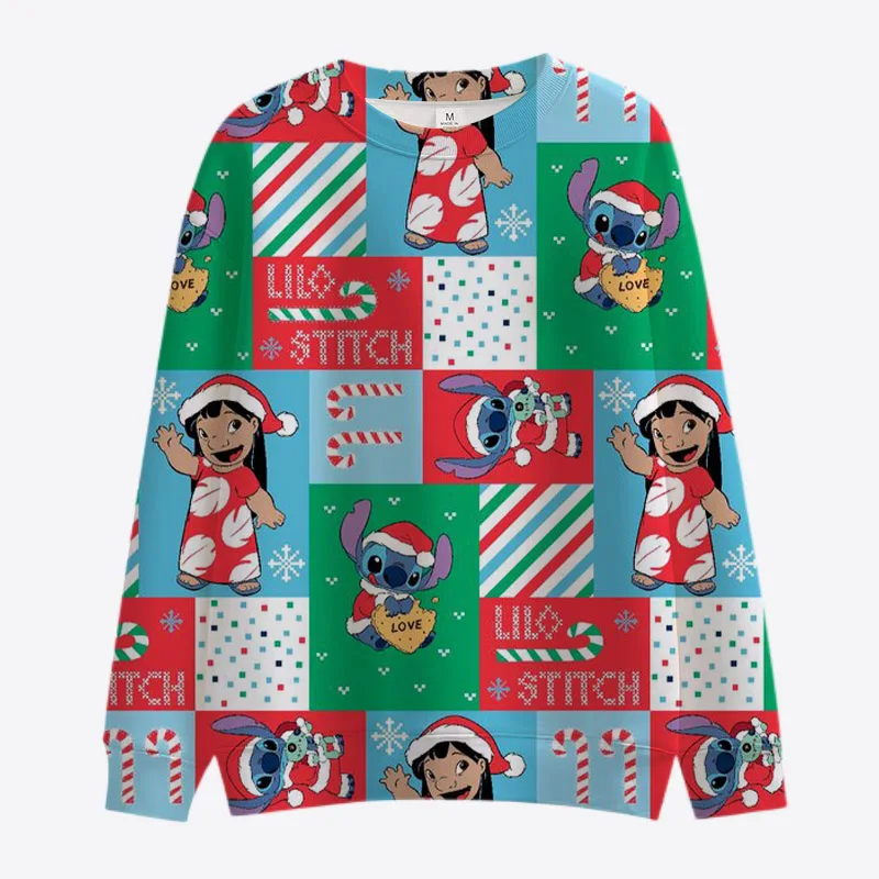 New Merry Christmas Disney Stitch and Mickey Minnie Fall Harajuku Crew Neck Casual Women\'s Long Sleeve Sweatshirt Ladies Top Y2K