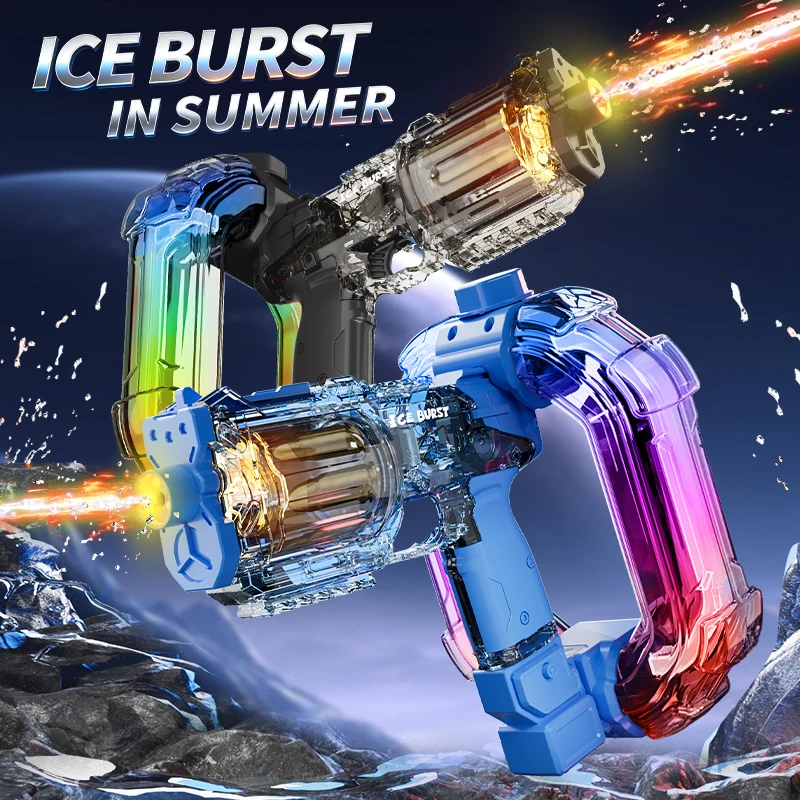 Elektrische Wasserpistole mit Sound, LED-Licht, Eisstrahl-Energierring, automatischer Dauerbetrieb, große Kapazität, Sommer-Outdoor-Spielzeug für Kinder