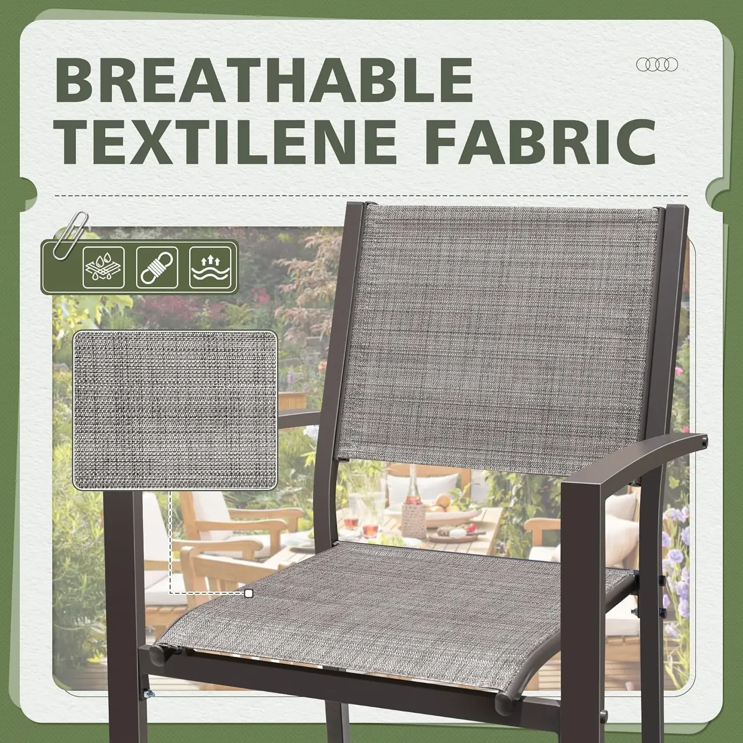 Stühle Textilene Outdoor-Stühle, 6er-Set, stapelbarer Esszimmerstuhl für den Garten, Terrasse (grau)