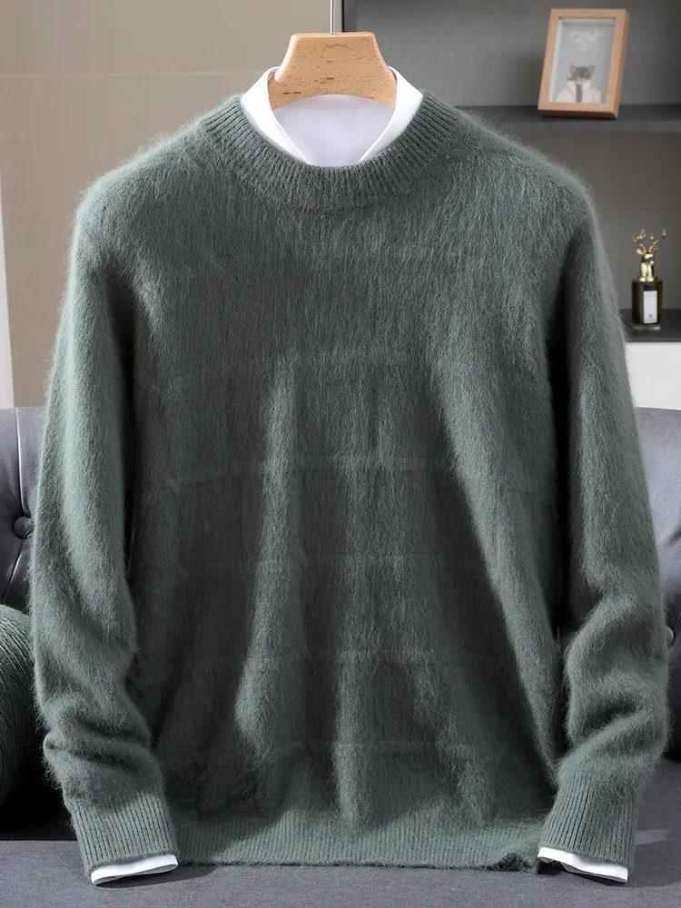 

TLOML Men's 100% Mink Cashmere Sweater O-Neck Cable Knit Thick Pullover Smart Casual Soft Warm Autumn Winter Mink Cashmere Tops