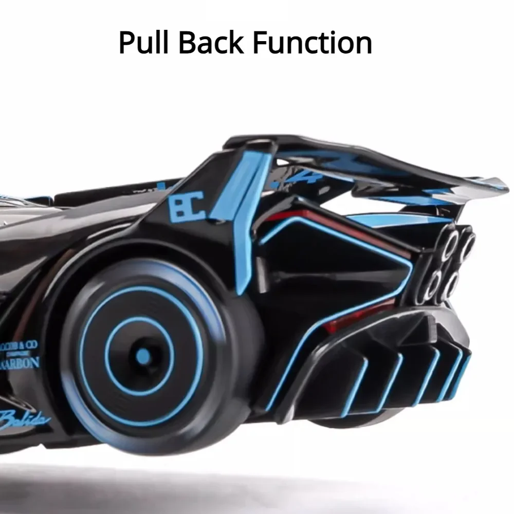 1:24 Bugatti Bolide Auto Modell Spielzeug Legierung Diecast Stoßdämpfung Spray Fahrzeug Modelle Sound Licht Zurückziehen Spielzeug Geschenke für Jungen