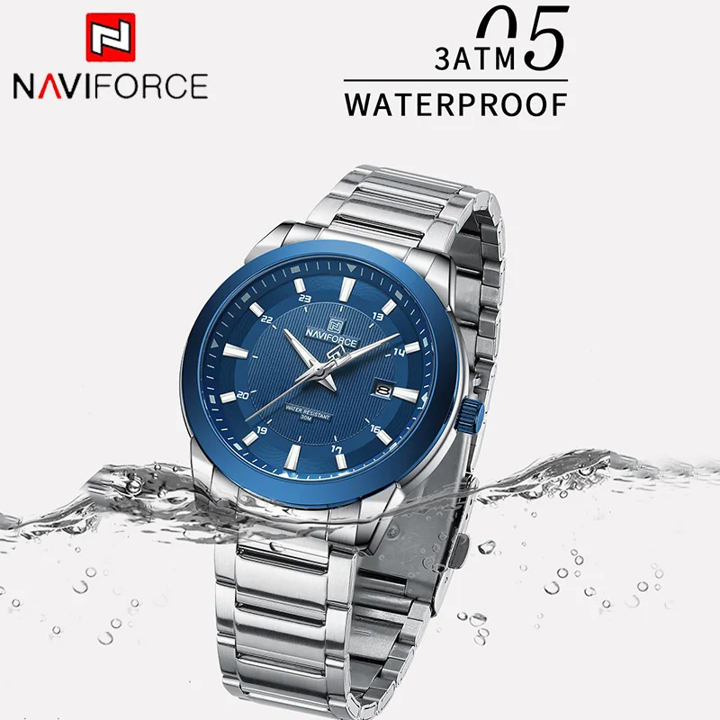 NAVIFORCE Top Brand New Style Mens Watch Stainless Steel Fashion Male Quartz Sports Wristwatch Luxury Waterproof Date Man Clock