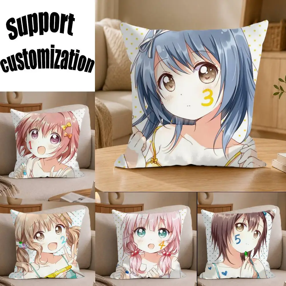 Funda de cojín cuadrada GL-Anime Y-Yuru Yuri Akkari-n, funda de cojín de color sólido para decoración del hogar y sala de estar