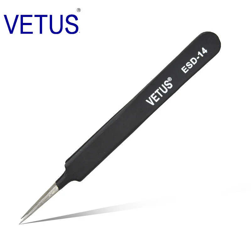 Anti Static High Precision VETUS ESD 14 Tweezers 40 Degree 302 Stainless Steel Anti Magnetic Acid Resistant Watch Repair Tool