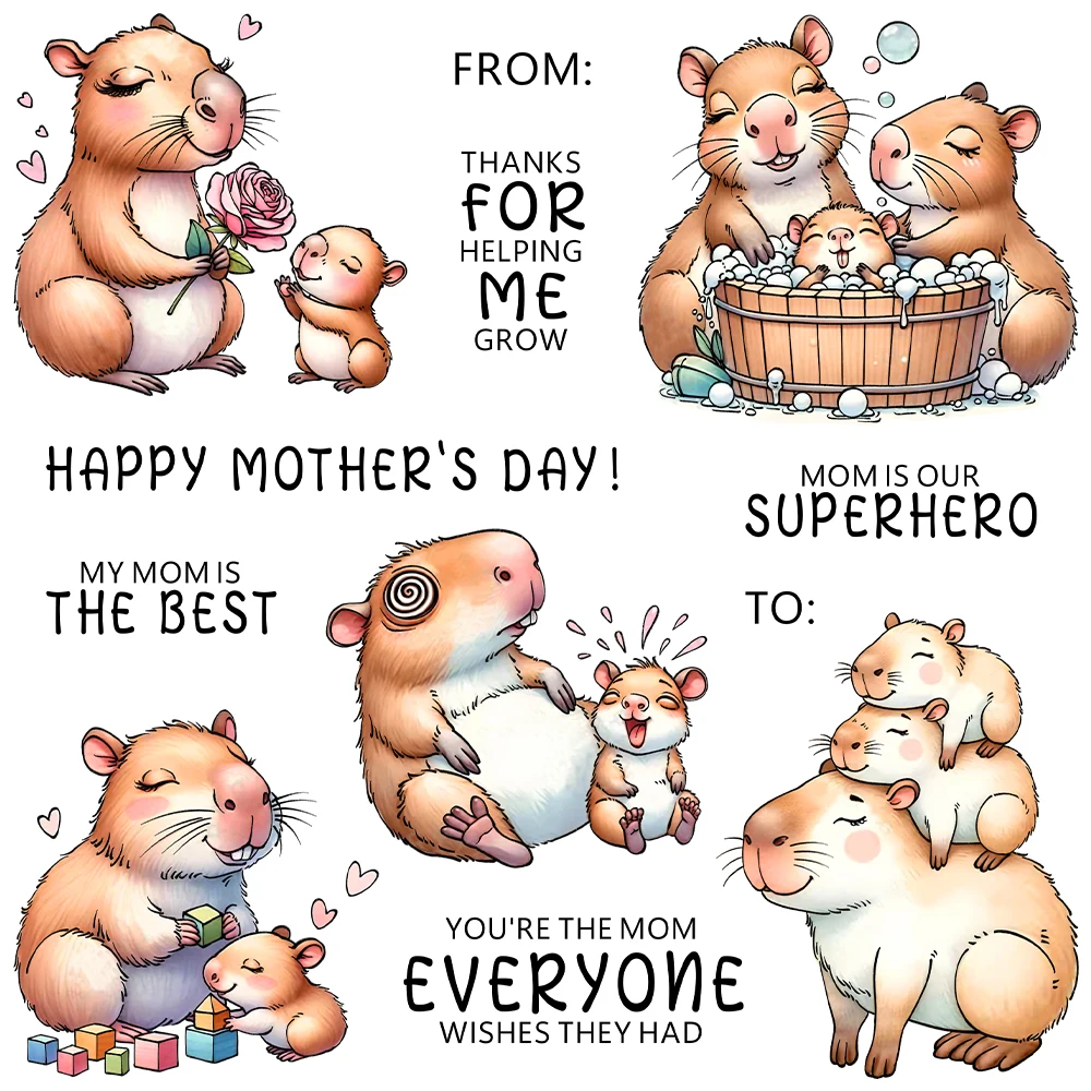 

Mangocraft Mom Baby Capybara Cutting Dies Mother's Day Clear Stamp DIY Scrapbooking Metal Dies Silicone Stamp For Card Crafts