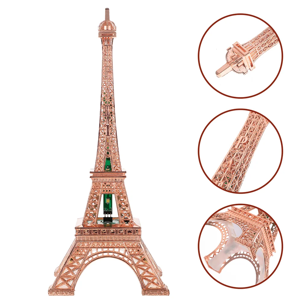 

2 Pcs Eiffel Tower Sculpture Ornaments Night Light Metal Building Model Souvenir Luminous Architecture Plastic