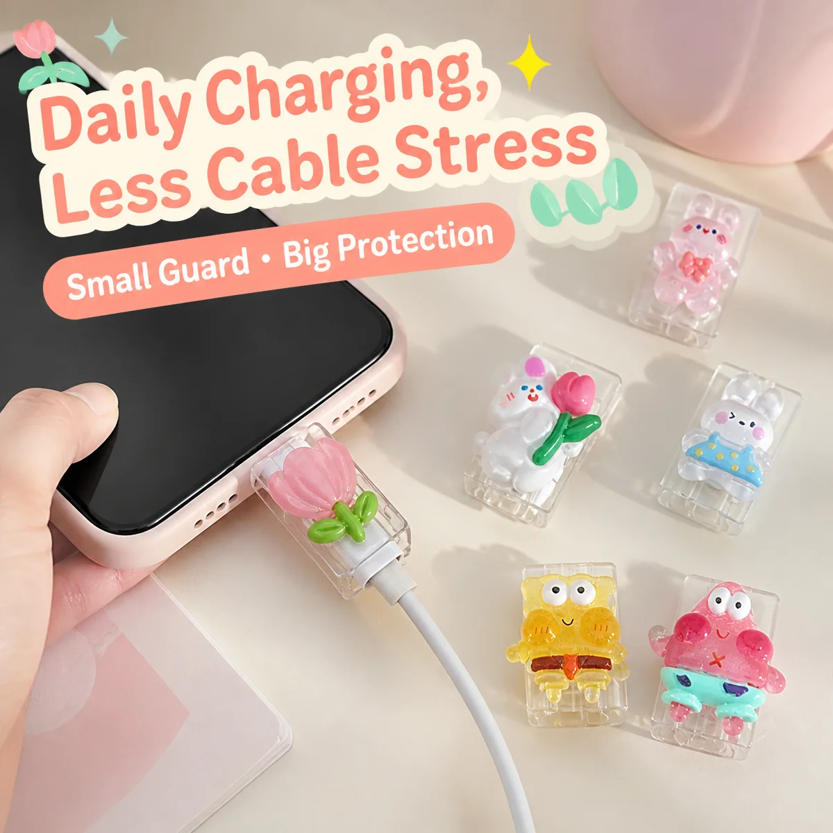 Cartoon minimalist style, Apple Android universal data cable protection cover, anti break cable biting device