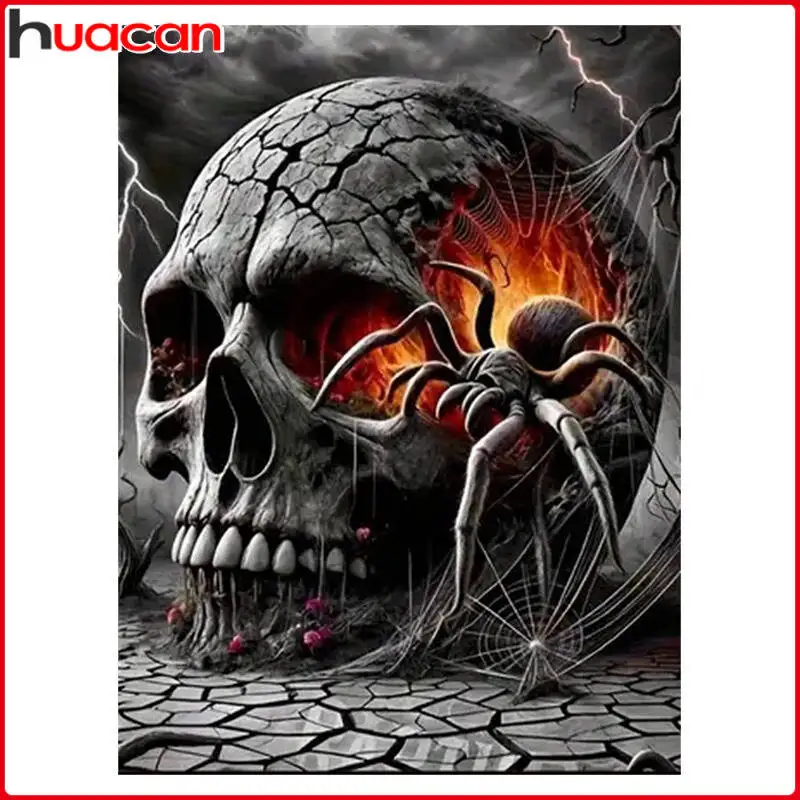 Huacan 5D DIY Death Skull Diamond Painting Full Square Round Halloween Art Set Picture Of Rhinestones