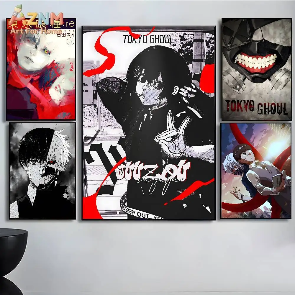 AZNM Tokyo Ghoul Anime Frameless Canvas Wall Art - Japanese Manga Juuzou Suzuya Character Poster with Black Red Accents for Bedr