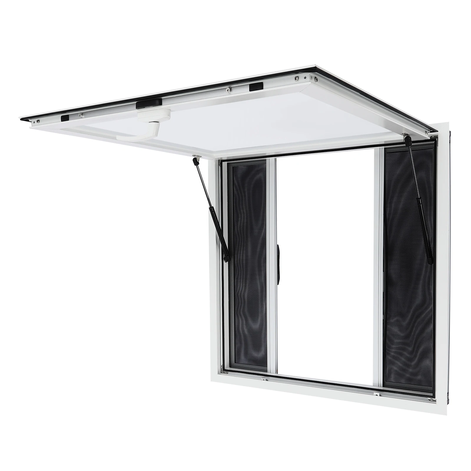 

Aluminum Food Truck Window with 4 Sliding Screens, Pneumatic Takeout Service Window with Lock for Trailers, Mobile Stands