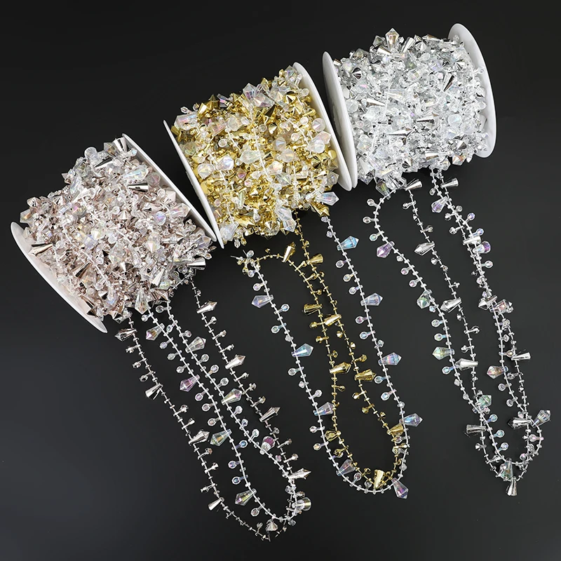 

Rhinestone Short Tassel Trim Crystal Droplet Shape Chain Applique Sewing Craft Wedding Bridal Christmas DIY Party Hanging Decor