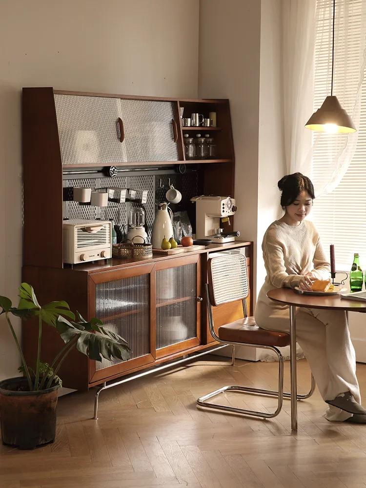 Solid wood cherry wood dining side cabinet, retro Nordic medieval coffee cabinet, water bar tea locker