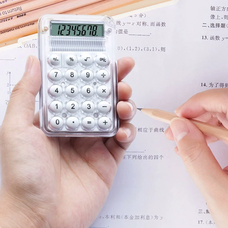 8 Digits Display Silence Widescreen Mini Calculator Students Portable Transparent Electronic Calculator Daily Use