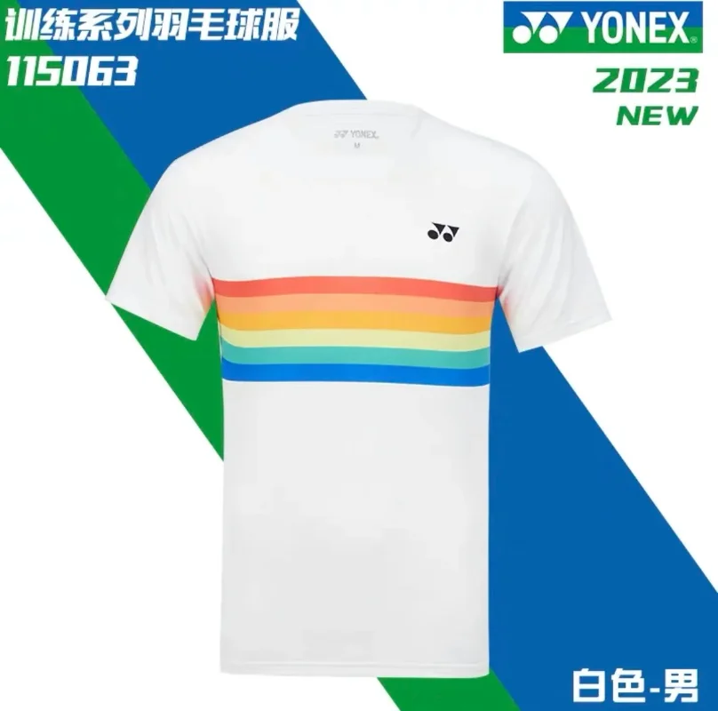 Yonex 2024 New Rainbow Badminton Suit for Men and Women Quick-drying Breathable Short-sleeved Tops T-shirts