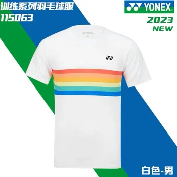 Yonex 2024 New Rainbow Badminton Suit for Men and Women Quick-drying Breathable Short-sleeved Tops T-shirts