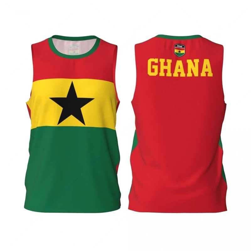 Ghana Flag Basketball Tank Top Fashion Summer 3D National Emblem Printed Jersey Vest Loose Breathable Sports Sleeveless Tees