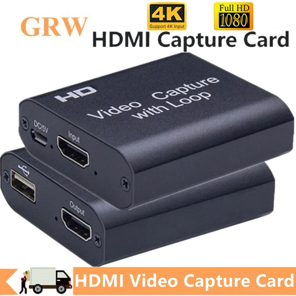 ループ付きビデオキャプチャカード,USB 2.0, HDMI互換,ライブストリーミングボックス,PS4, Xbox,ゲーム,DVD,カメラ,4K