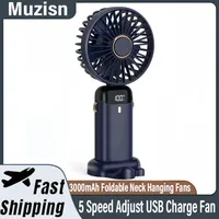 3000mAh Foldable Neck Hanging Hand-Held Fans 5 Speed Adjust Fan with Phone Stand and Display Screen for Office And Outdoors