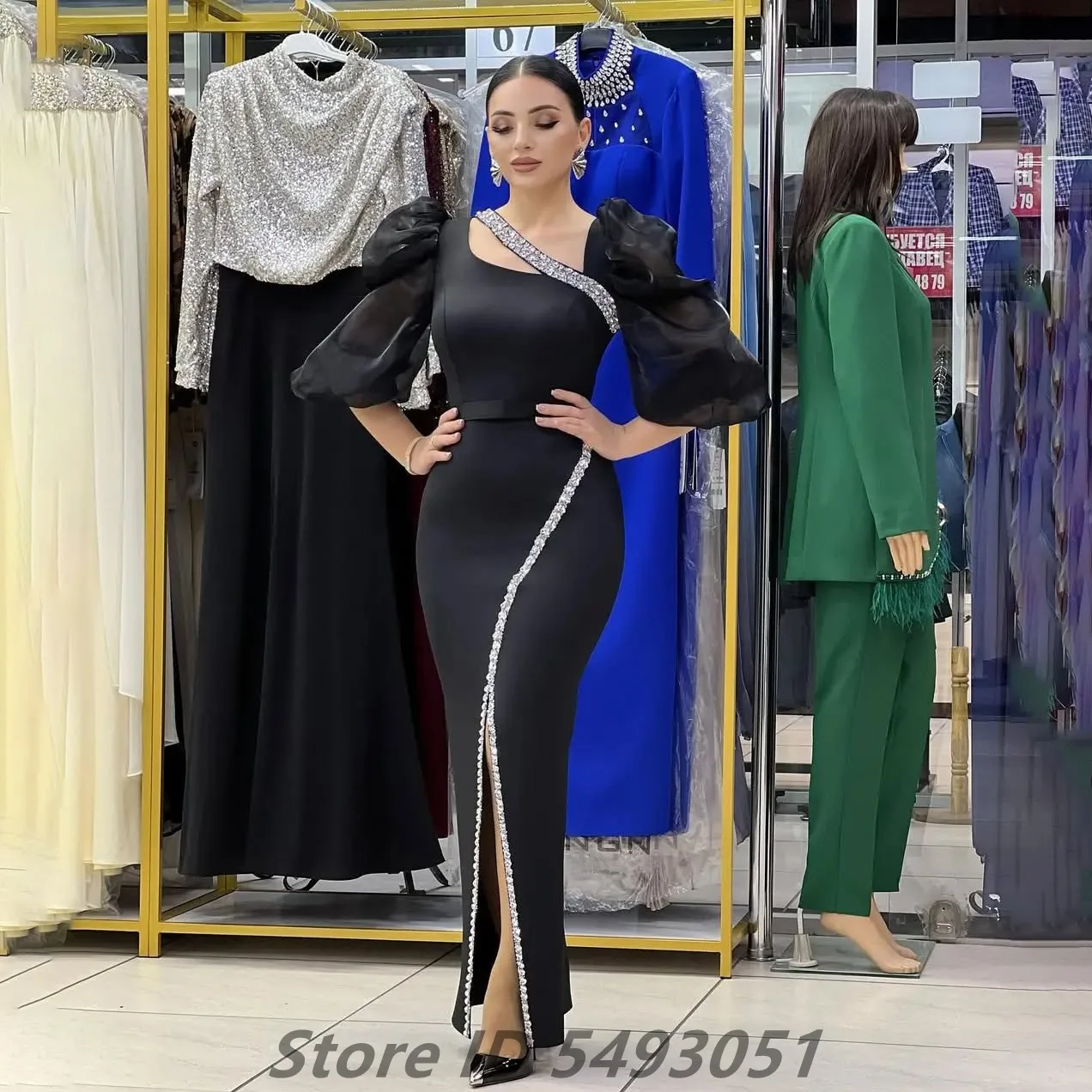 Sevintage 2025 Luxury Dubai Evening Dress Beads Half Sleeve Mermaid Saudi Arabic Chiffon Prom Dress Women Formal Gown Customized