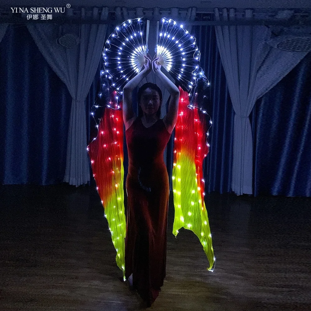 

Светодиодные вентиляторы для танца живота 100% китайский шелк Светодиодные складные вентиляторы Танец живота Сценическое шоу Свадебные светящиеся вентиляторы Rave 1 шт.