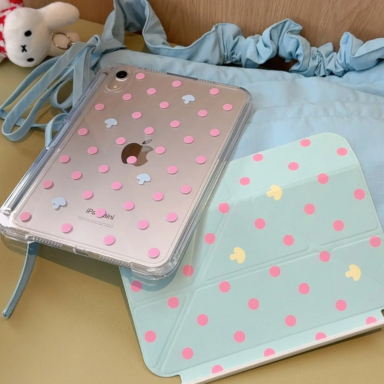 Korea Ins Simple Pink Polka Dot Blue Y2K Cover For iPad Pro 13 11th M5 M4 12.9 A16 10 8 7 9th 10th Air 11 M2 M3 Mini Tablet Case