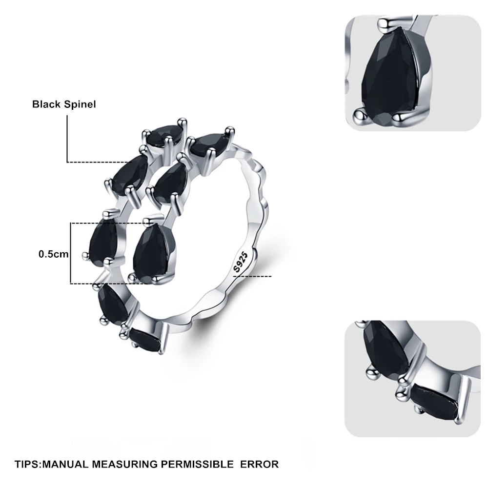 [BLACK AWN] Cute Silver Color Jewelry Black Spinel Elegant Wedding Rings for Women Open Finger Ring G062