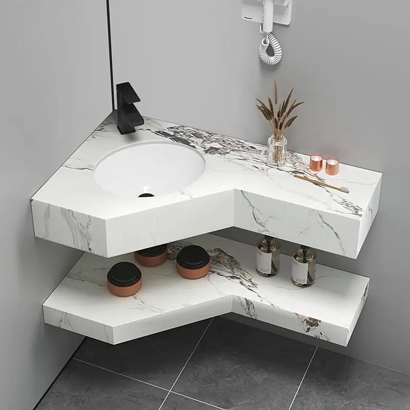 Triangular Wash Basin Corner Bathroom Vanity Sink Combo for Small Space Storage Cabinet with White Bathroom Vanity Sink