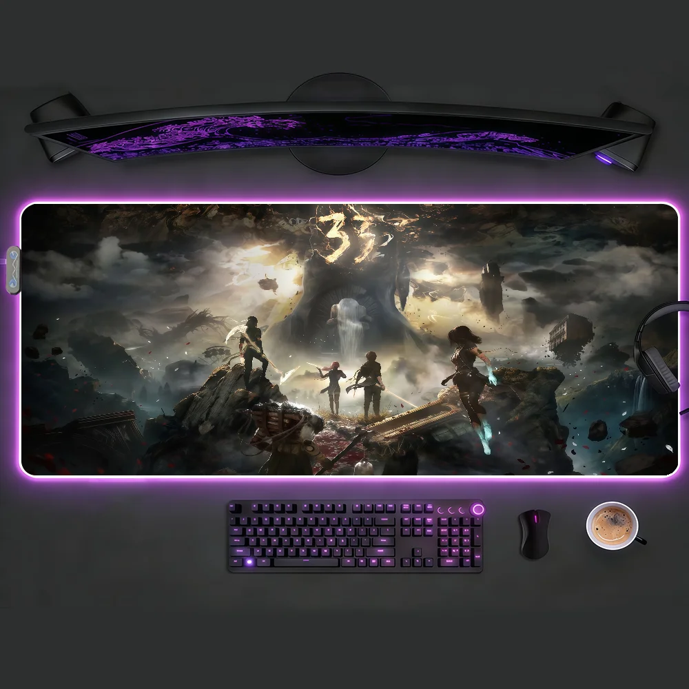 

C-Clair Obscur E-Expedition 33 Mouse Pad RGB LED Non-slip Desk Mat Rubber Gaming Accessories Computer Office Gamer Keyboard Mat